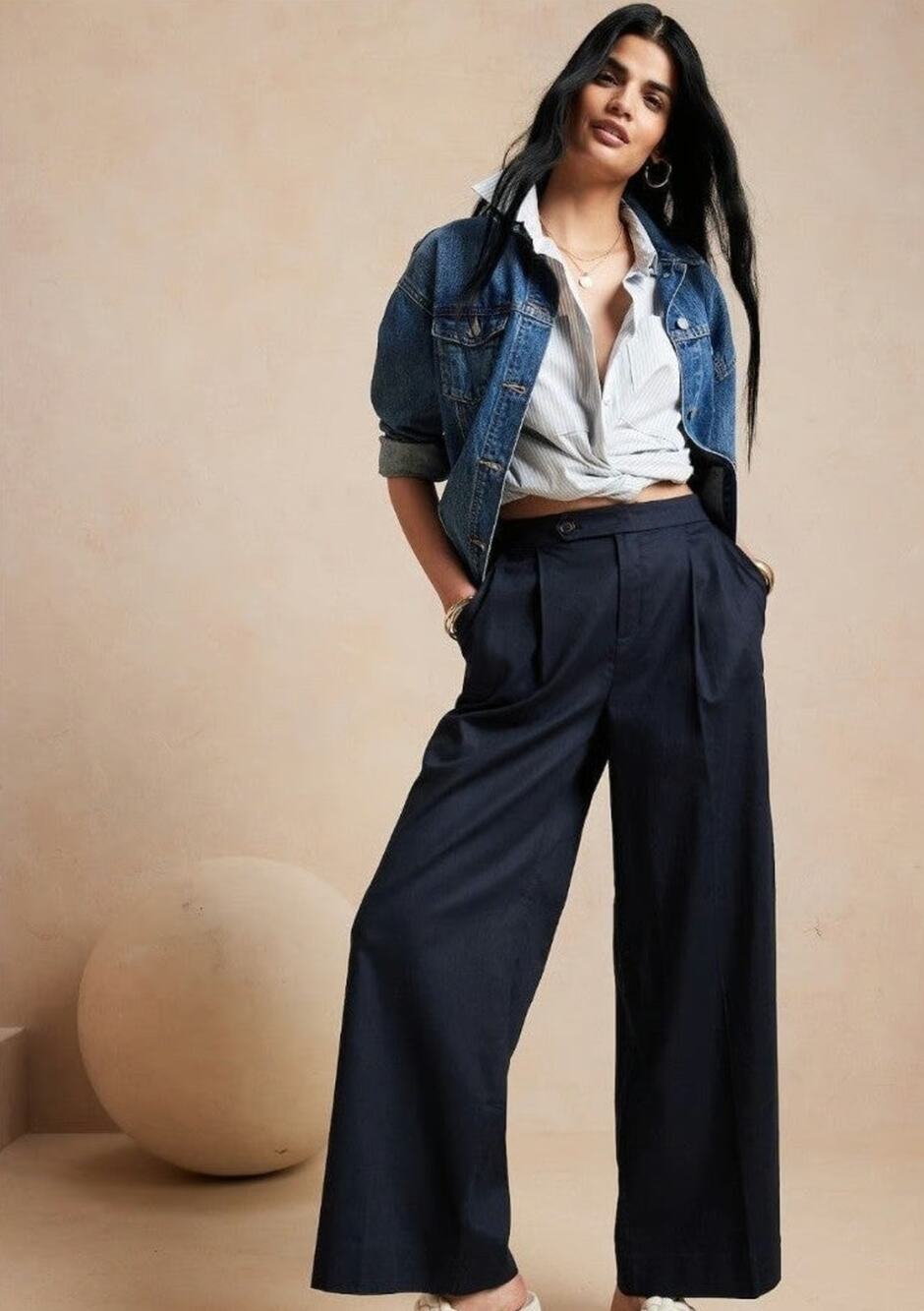 Banana Republic Navy Blue Wide Leg Linen Blend Wide Leg Pants 6 NWT